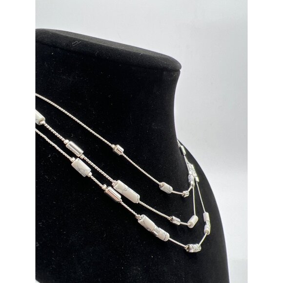 Kenneth Cole New York Triple Strand Necklace With White & Silver Beads Adjustabl - Picture 3 of 8